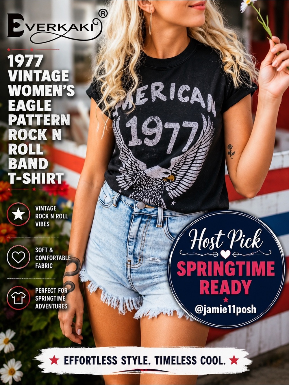 1977 Vintage Women’s Eagle Pattern RocknRoll Band Tee NEW